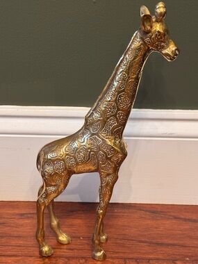 Vintage Solid Heavy Brass Giraffe Figurine Mid Century Modern Home Decor